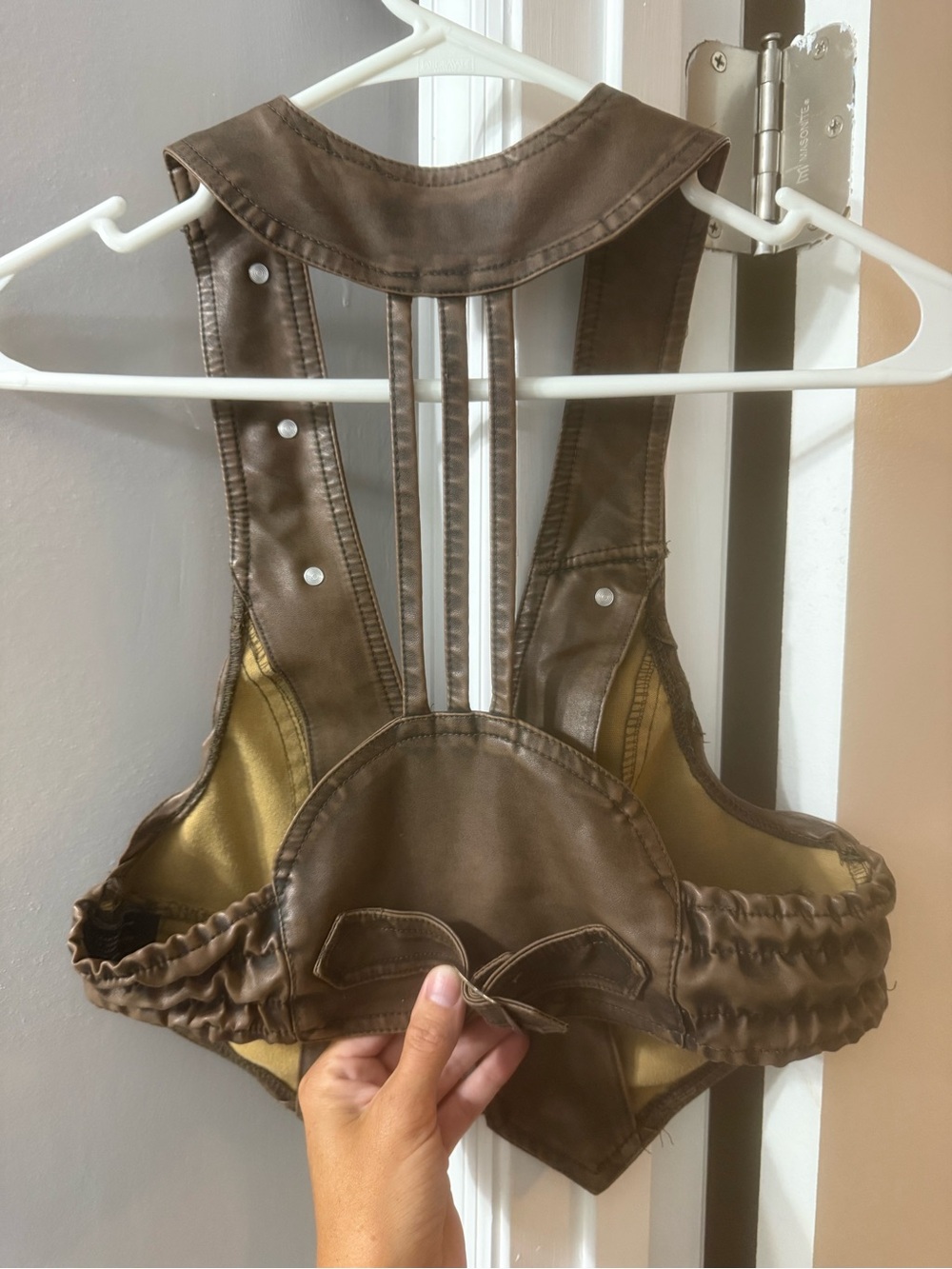 Last Kiss Brown Faux Leather Button-Front Vest - Picture 6 of 7